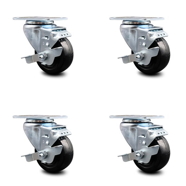 3 Inch Hard Rubber Wheel Swivel Top Plate Caster Set with Brake